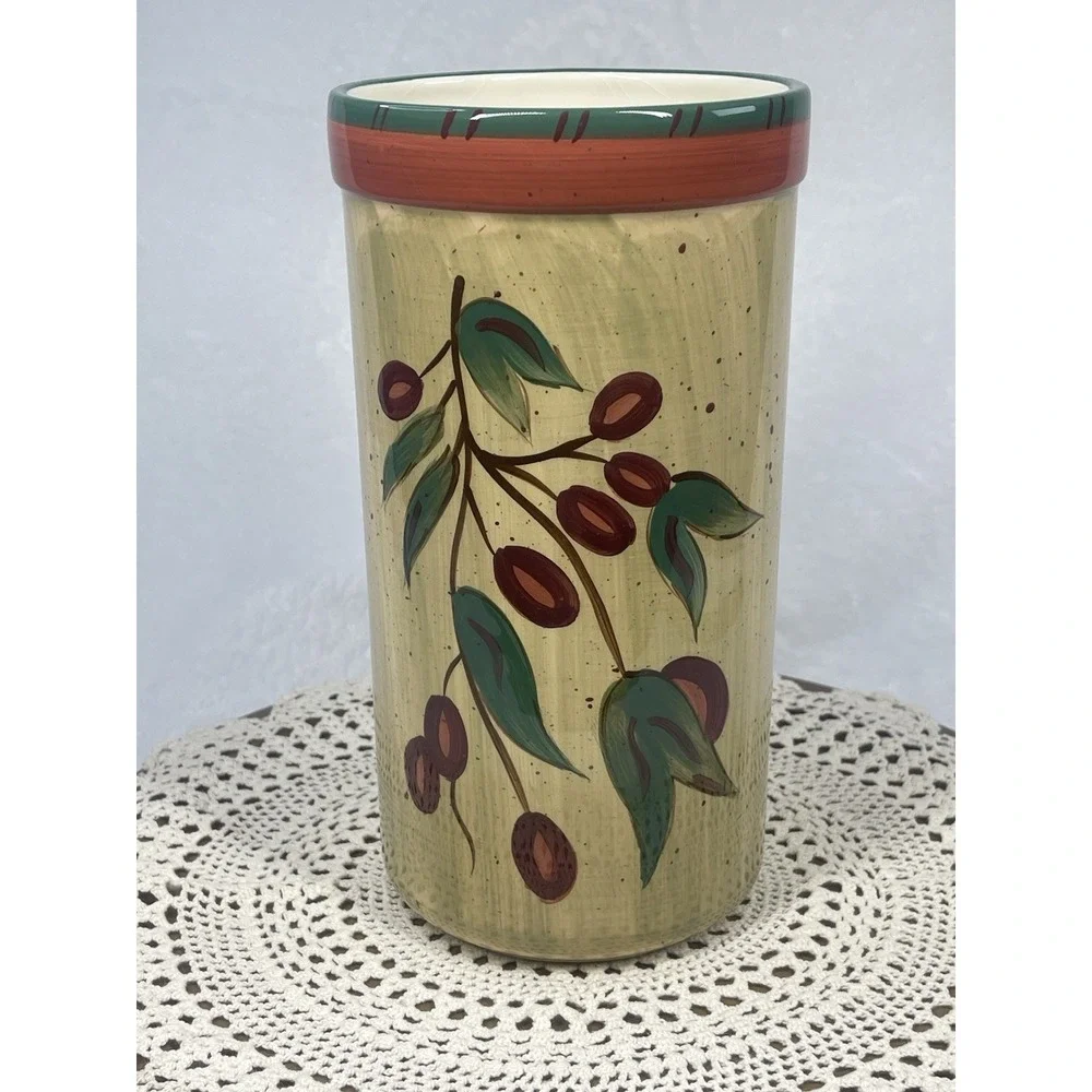 Ceramic Wine Cooler Utensil Holder Olive Branch Tuscany Kitchen Crock